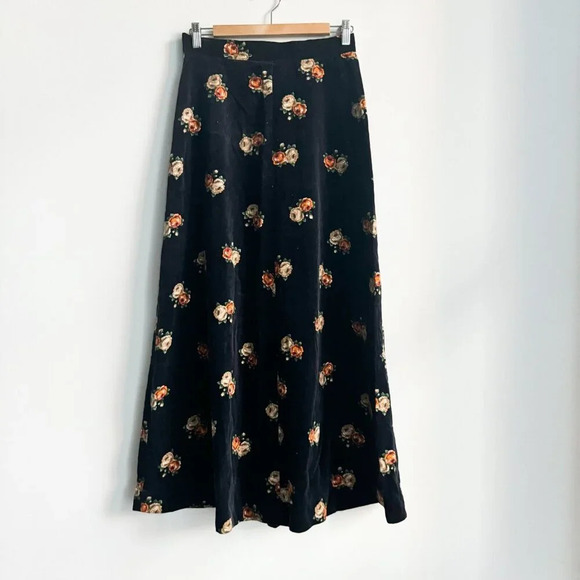 Vintage Velvet Floral A-Line Maxi Skirt M - Picture 4 of 6